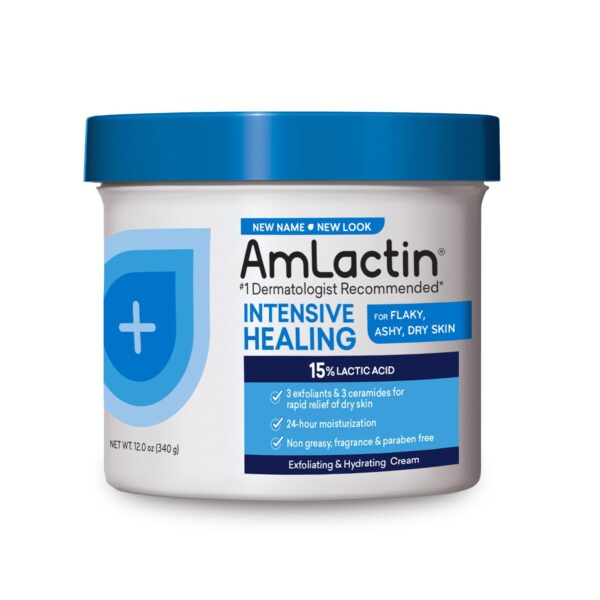AmLactin Intensive Healing 15% Lactic Acid Skin Restoring Cream, 12 Oz